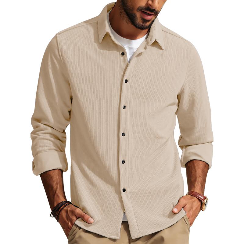 Men's Casual Solid Color Lapel Long Sleeve Shirt 92125385Y