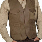 Men's Classic Vintage Casual Slim Fit Multi-Pocket Leather Vest 86860100K