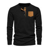 Men's Solid Color Corduroy Henley Collar Breast Pocket Long Sleeve Casual T-Shirt 15024749Z