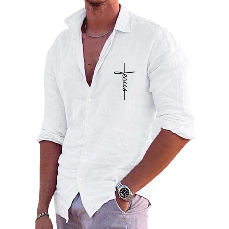 Men's Print Lapel Long Sleeve Loose Casual Shirt 82743093Z