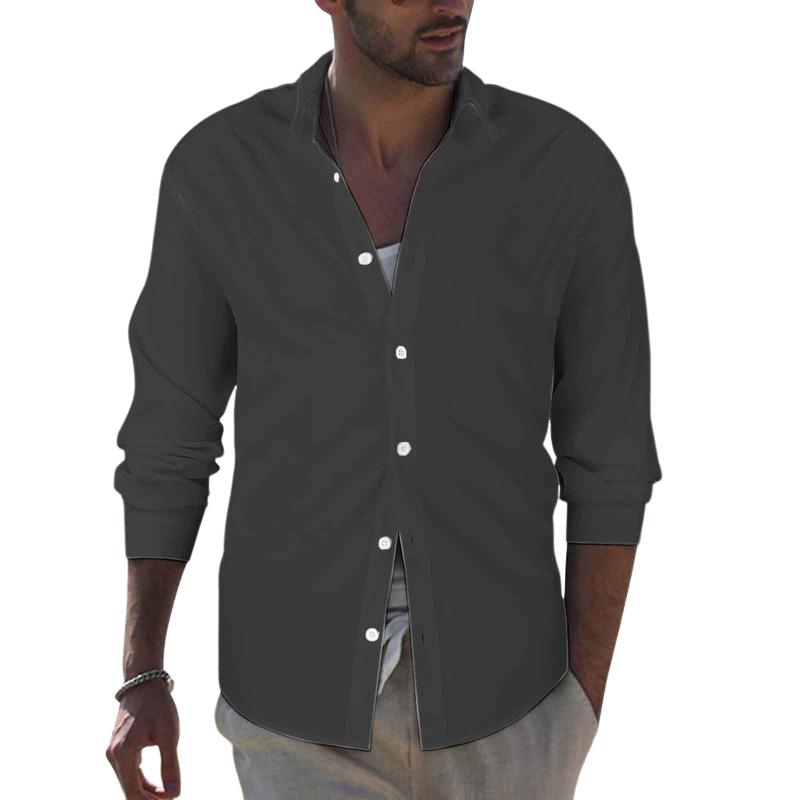 Men's Retro Casual Solid Color Lapel Long Sleeve Shirt 27337250TO