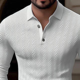 Men's Solid Color Lapel Long Sleeve Casual Polo Shirt 30981542Z