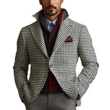 Men's Retro Business Houndstooth Lapel Single Breasted Blazer 63267602Y