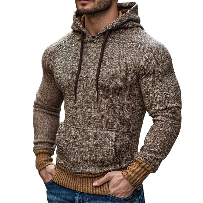 Men's Retro Casual Herringbone Colorblock Hoodie 08567641TO