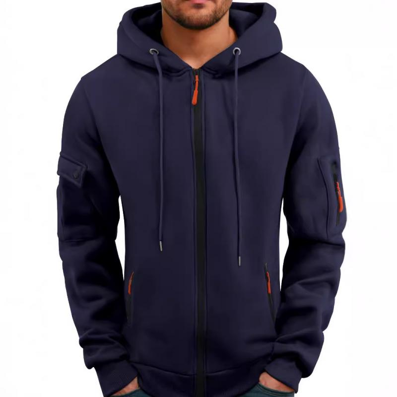 Men's Casual Hooded Multi-pocket Zipper Loose Sports Jacket 16754229M