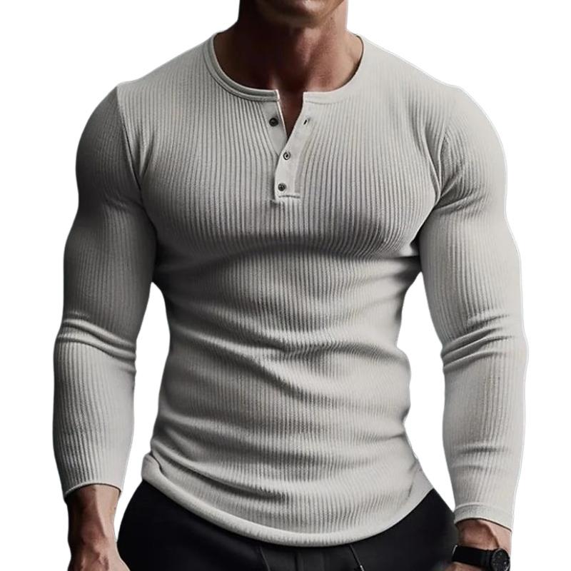 Men's Slim Fit Solid Ribbed Long Sleeve Henley T-Shirt 87666357F