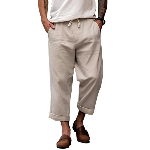 Men's Cotton And Linen Straight Drawstring Pants 16653938Y