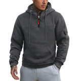 Men's Casual Solid Color Multi-Pocket Half-Zip Hooded Long Sleeve Sweatshirt 12108131Y