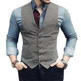 Men's Grey Corduroy Single Breasted Vest 23229823U