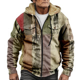 Men's Color Block Hooded Plush Multi-pocket Zipper Casual Jacket 92778648Z