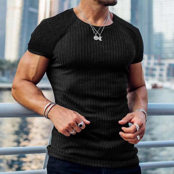 Men's Solid Striped Round Neck Short Sleeve Casual Sports T-shirt 97891295Z