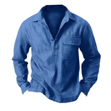 Men's Loose Lapel Solid Color Denim Long Sleeve Shirt 21428812Y