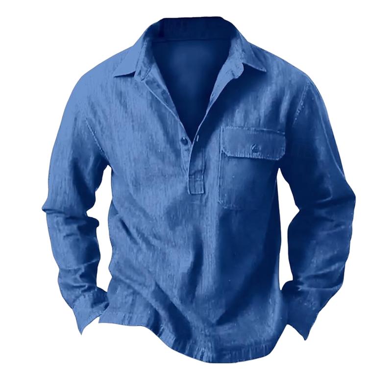 Men's Loose Lapel Solid Color Denim Long Sleeve Shirt 21428812Y