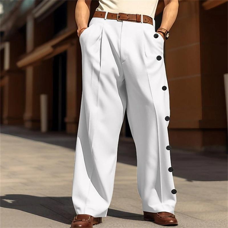 Men's Solid Color Loose Straight Buttons Decor Suit Pants 60694490Z