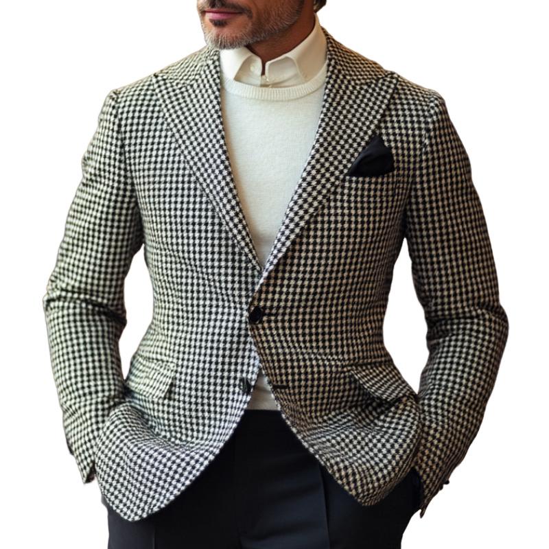 Men's Casual Houndstooth Lapel Blazer 77675781F