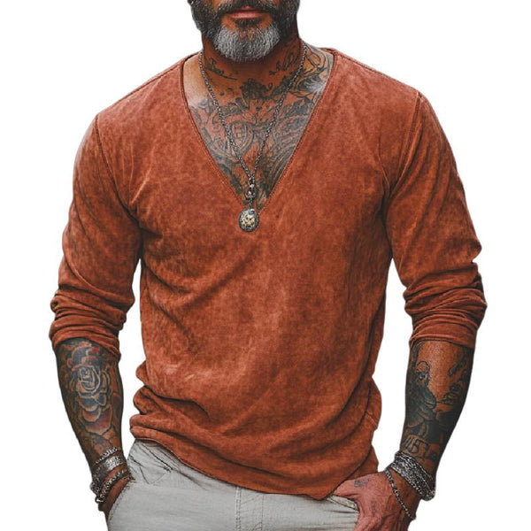 Men's Classic V-Neck Air Layer Suede Long Sleeve T-Shirt 35368892F