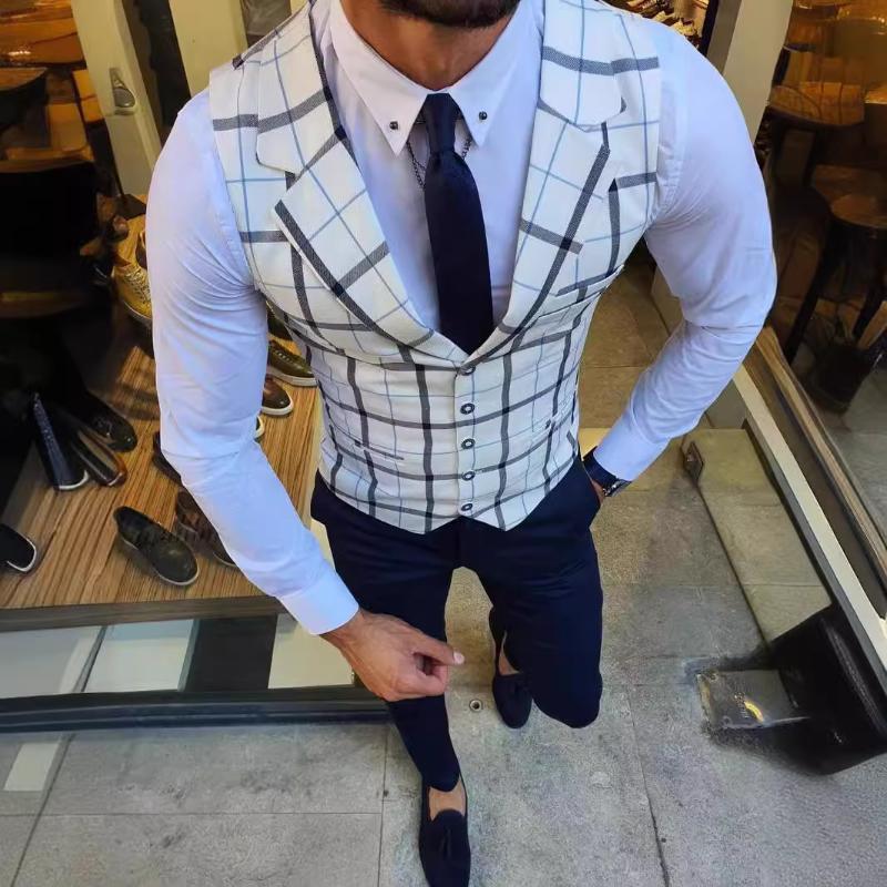 Men's Casual Retro Check Print Blazer Vest 97658895TO