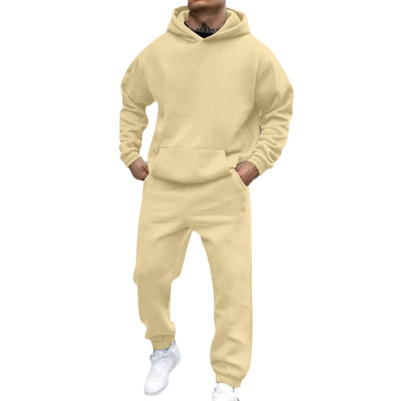 Men's Casual Loose Fleece Long-sleeved Hoodie Sweatpants Set 27431382M