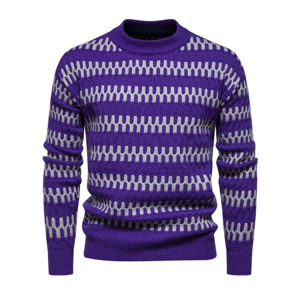 Men's Fashion Contrast Jacquard Round Neck Pullover Knitted Sweater 13556024M