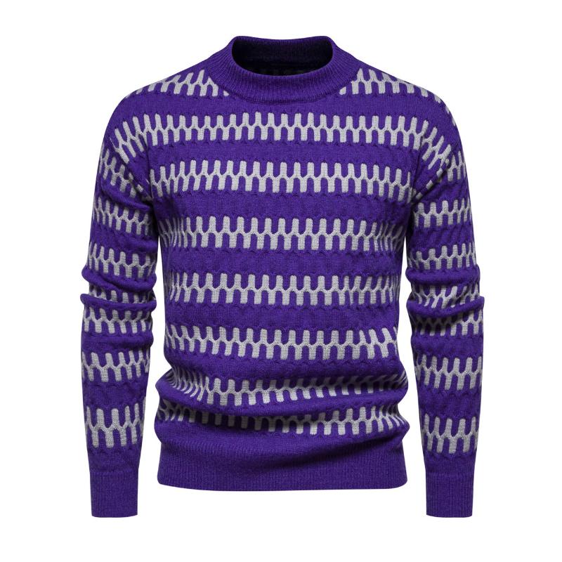 Men's Fashion Contrast Jacquard Round Neck Pullover Knitted Sweater 13556024M