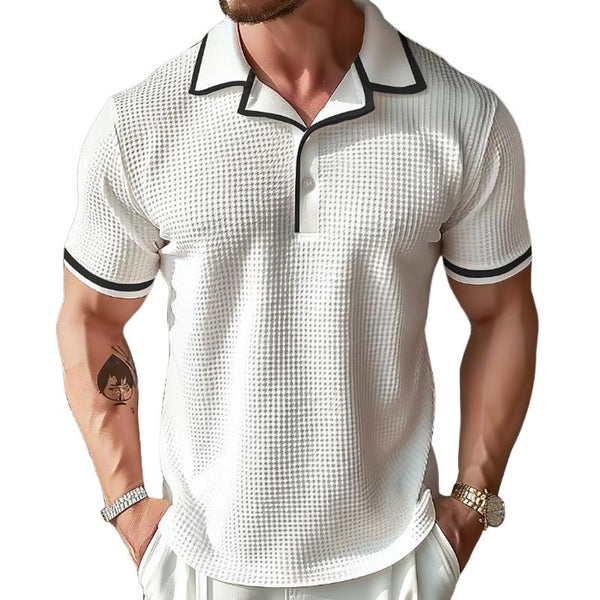 Men's Color Block Waffle Lapel Short Sleeve Polo Shirt 74473222Y