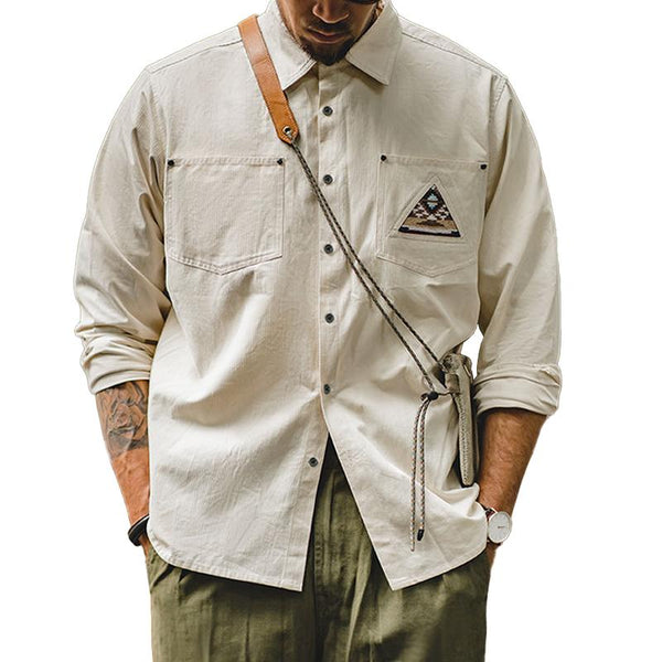 Men's Retro Indian Totem Pocket Lapel Long Sleeve Cargo Shirt 14963060Z