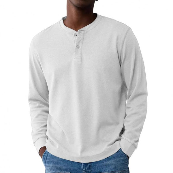 Men's Solid Color Henley Collar Long Sleeve Casual T-shirt 80852969Z