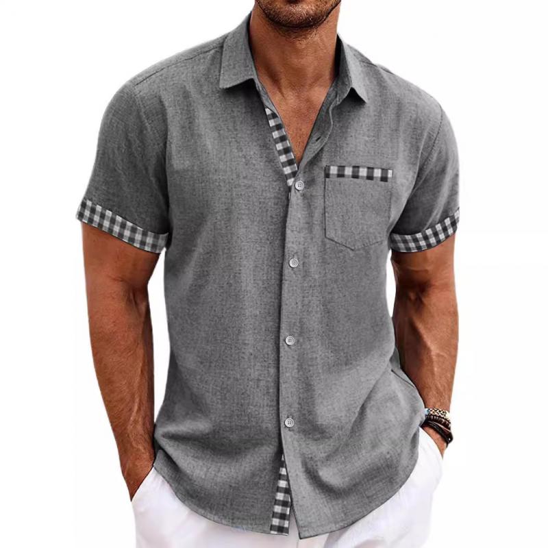 Men's Plaid Lapel Short Sleeve Shirt 11387978Y