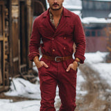 Men's Vintage Double Breasted Lapel Cargo Overalls 37873872Y