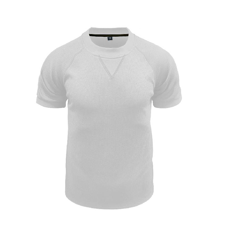 Men's Solid Color Round Neck Waffle Short Sleeve T-shirt 09792187X