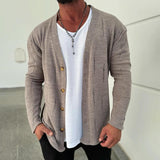 Men's Fashion Solid Color Holes V Neck Single Breasted Knit Cardigan 33992975Z