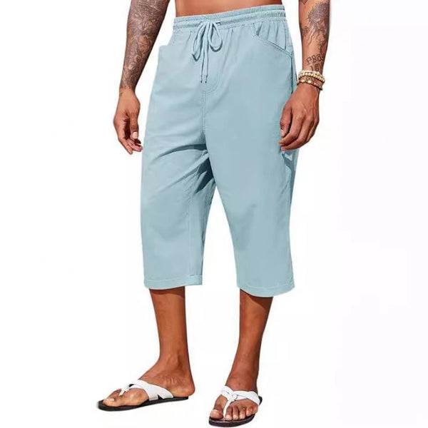 Men's Solid Cotton And Linen Elastic Waist Casual Pants 00681883Z
