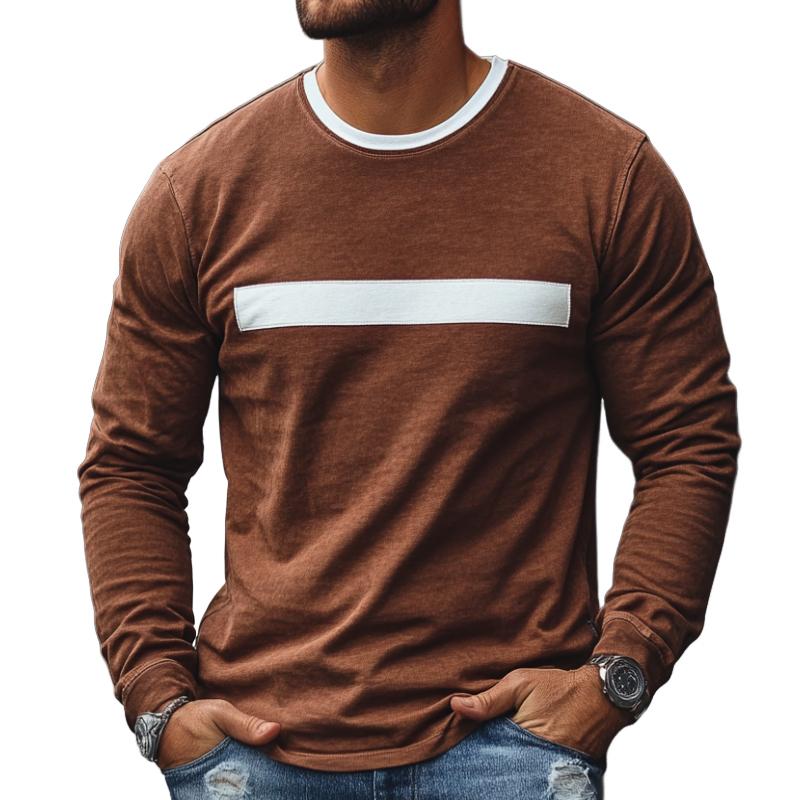 Men's Retro Casual Solid Color Round Neck Long Sleeve T-Shirt 66011446TO