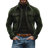 Men's Vintage Suede Lapel Multi-Pocket Zipper Slim Fit Jacket 39953550M