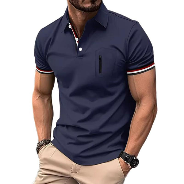 Men's Solid Color Lapel Button Pocket POLO Shirt 09602400X