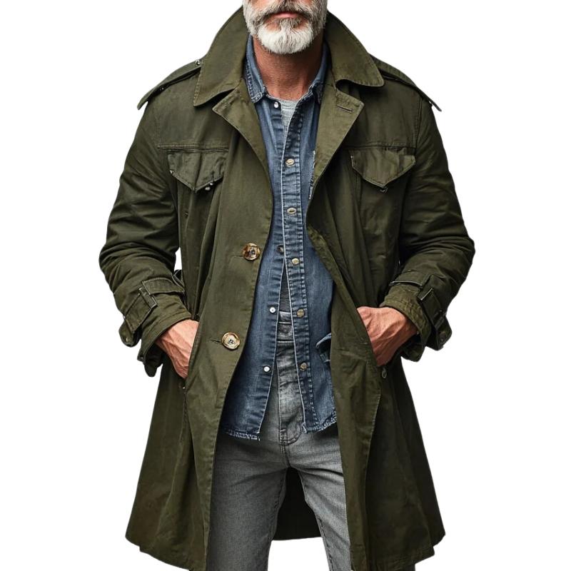 【24-Stunden-Versand】 Herren Vintage Revers Einreihiger Cargo Trenchcoat 57555591Y