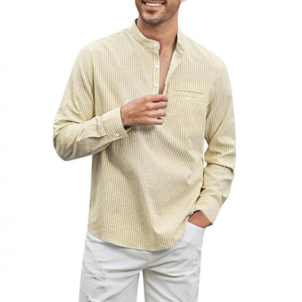Men's Striped Henley Collar Long Sleeve Shirt 69315461Z