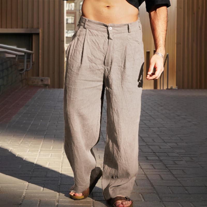 Pantalones casuales rectos de lino lisos y sueltos para hombre 25114897Z