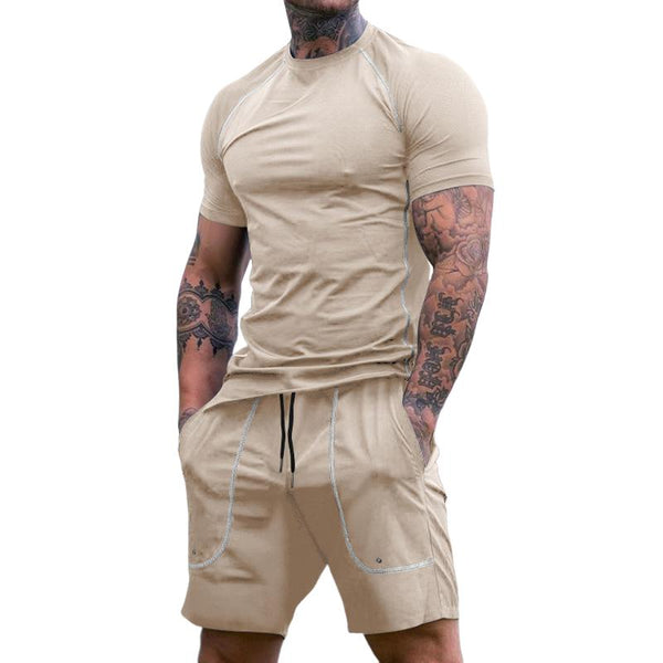 Men's Round Neck Short-sleeved Shorts Running and Fitness Two-piece Set 93392514X