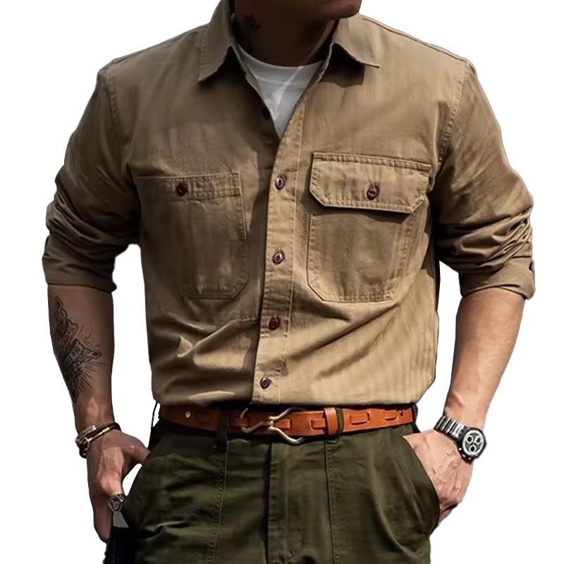 Men's Loose Lapel Long Sleeve Single Breasted Cargo Shirt 42737318Z