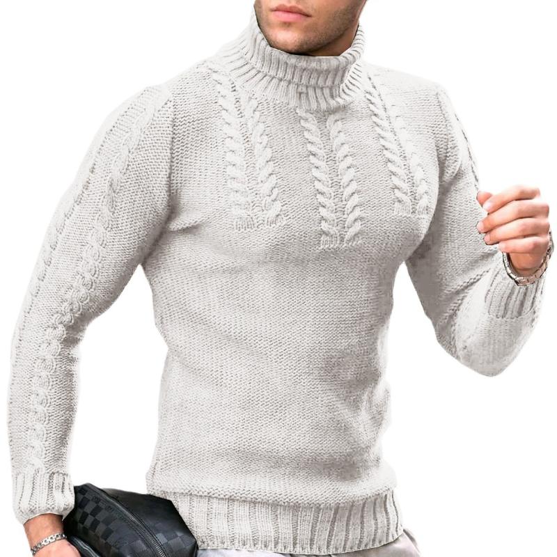 Men's Retro Casual Solid Color Turtleneck Knitted Sweater 36787209TO