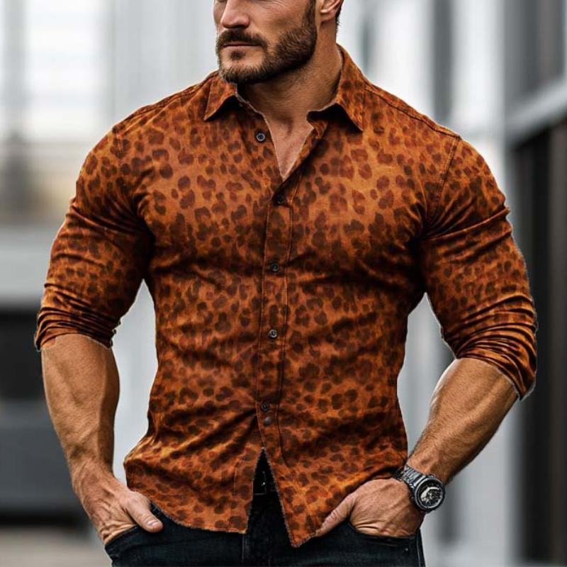 Men's Classic Casual Leopard Print Slim Fit Long Sleeve Shirt 11597594K