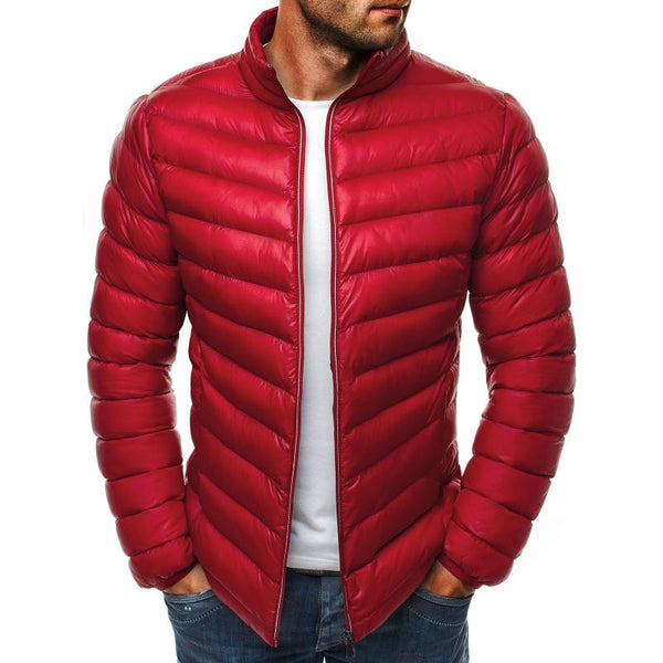 Men's Casual Solid Color Stand Collar Zipper Warm Padded Jacket 72686349M