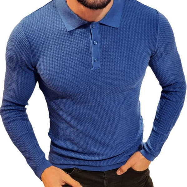 Men's Casual Lapel Knitted Long Sleeve Polo Shirt 32807440M