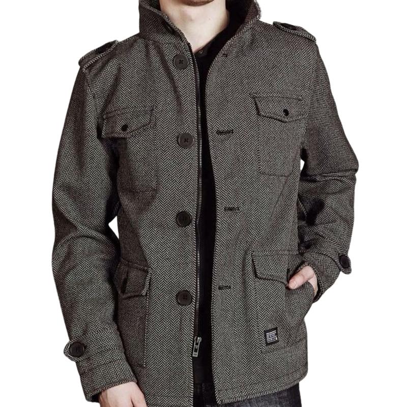 Men's Dark Gray Herringbone Cropped Coat 65461885U