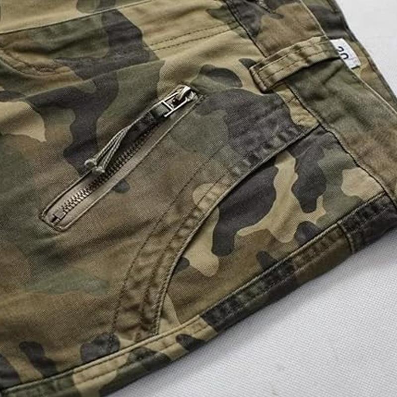 Pantalones cargo rectos con cremallera y múltiples bolsillos de algodón camuflado para hombre 40263270Z