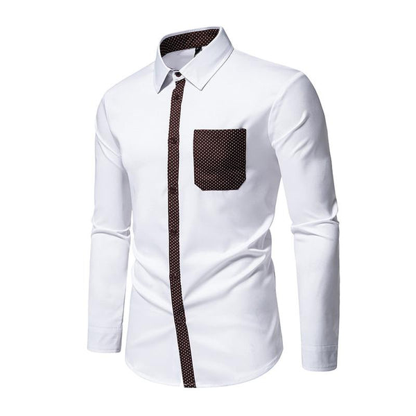 Men's Casual Contrast Color Lapel Patch Pocket Slim Fit Long Sleeve Shirt 86951430M