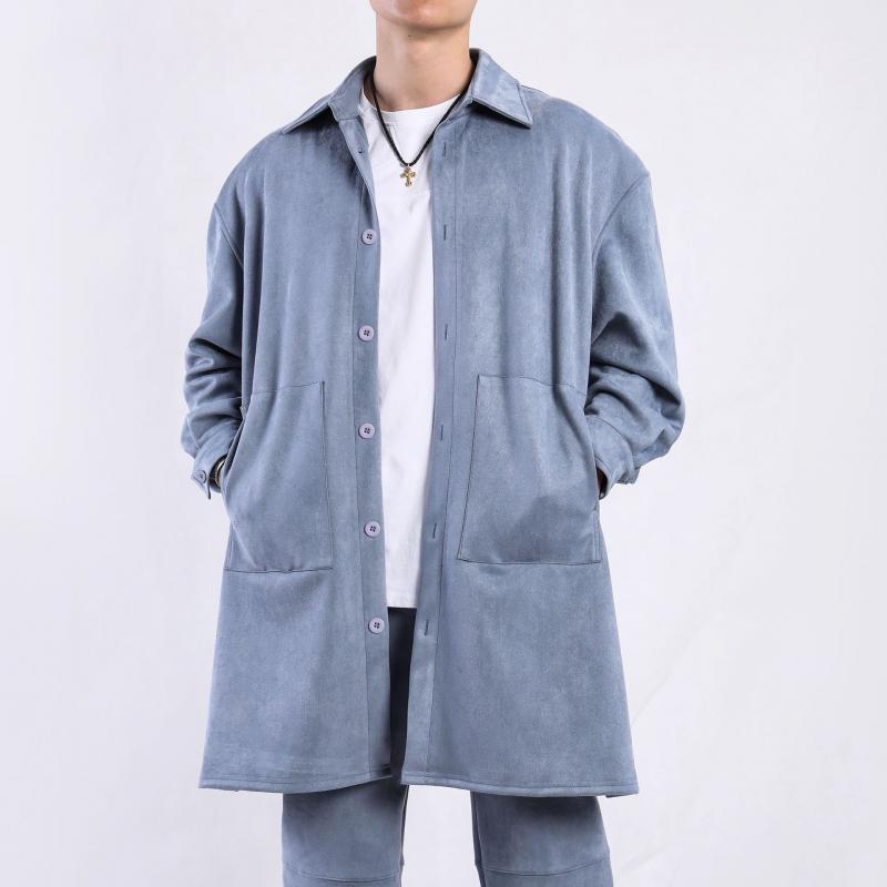 Men's Solid Color Suede Lapel Single Breasted Mid-length Coat 77928765Z