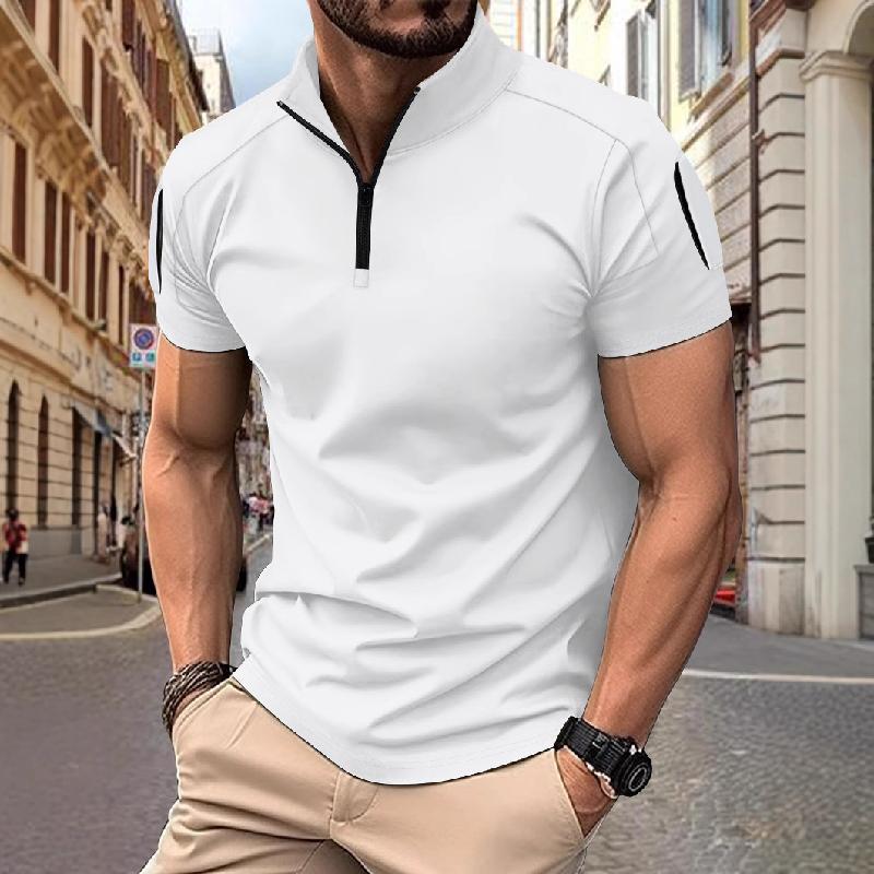 Men's Casual Stitching Stand Collar Short-sleeved Polo Shirt 77256712X