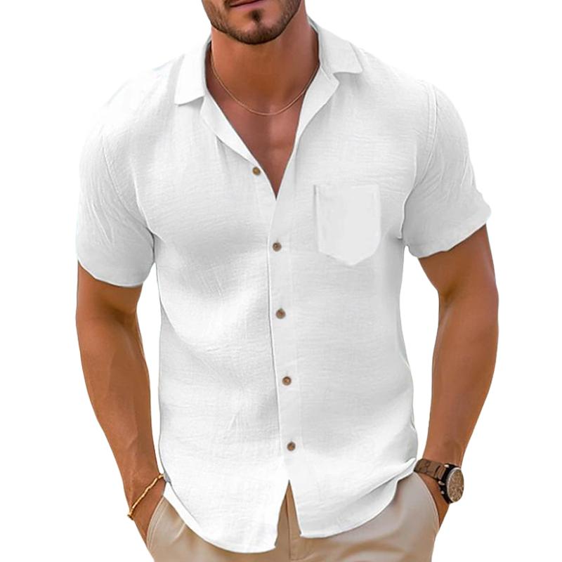 Camicia a maniche corte sciolta casual in lino vintage da uomo 64828444X